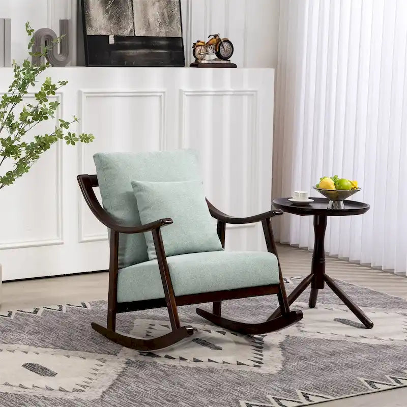 Woven Fabric Rocking Chair with Solid Wood Frame | Light Brown / Yellow / Light Green | Single Seat