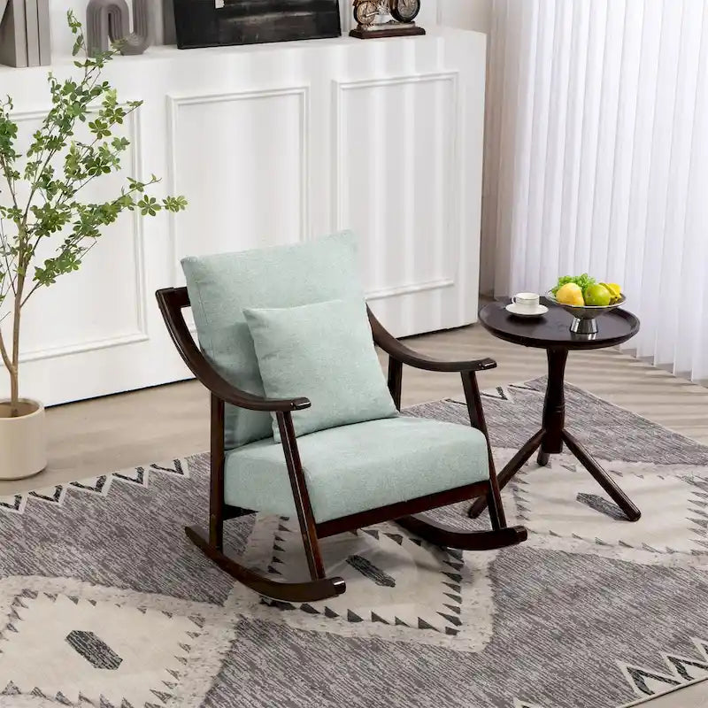 Woven Fabric Rocking Chair with Solid Wood Frame | Light Brown / Yellow / Light Green | Single Seat