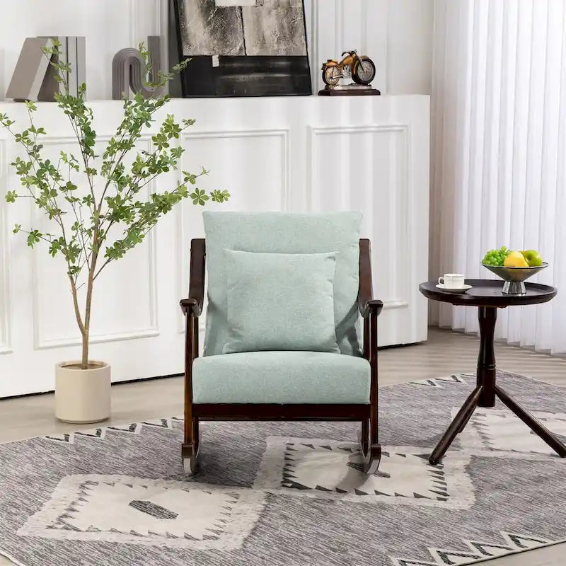 Woven Fabric Rocking Chair with Solid Wood Frame | Light Brown / Yellow / Light Green | Single Seat