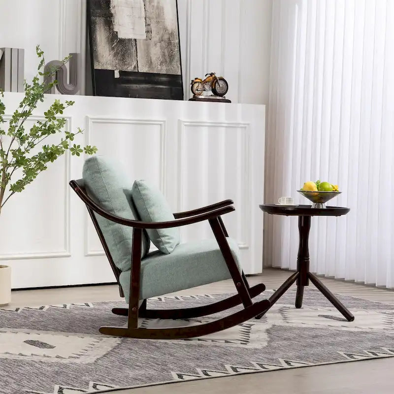 Woven Fabric Rocking Chair with Solid Wood Frame | Light Brown / Yellow / Light Green | Single Seat