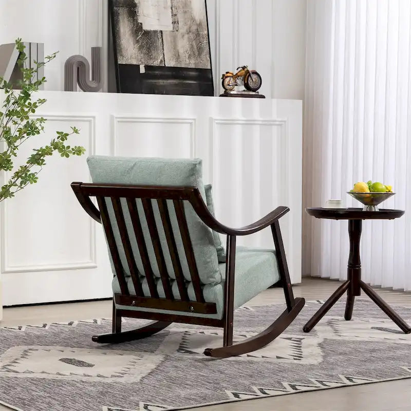 Woven Fabric Rocking Chair with Solid Wood Frame | Light Brown / Yellow / Light Green | Single Seat