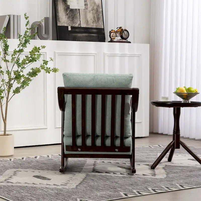Woven Fabric Rocking Chair with Solid Wood Frame | Light Brown / Yellow / Light Green | Single Seat