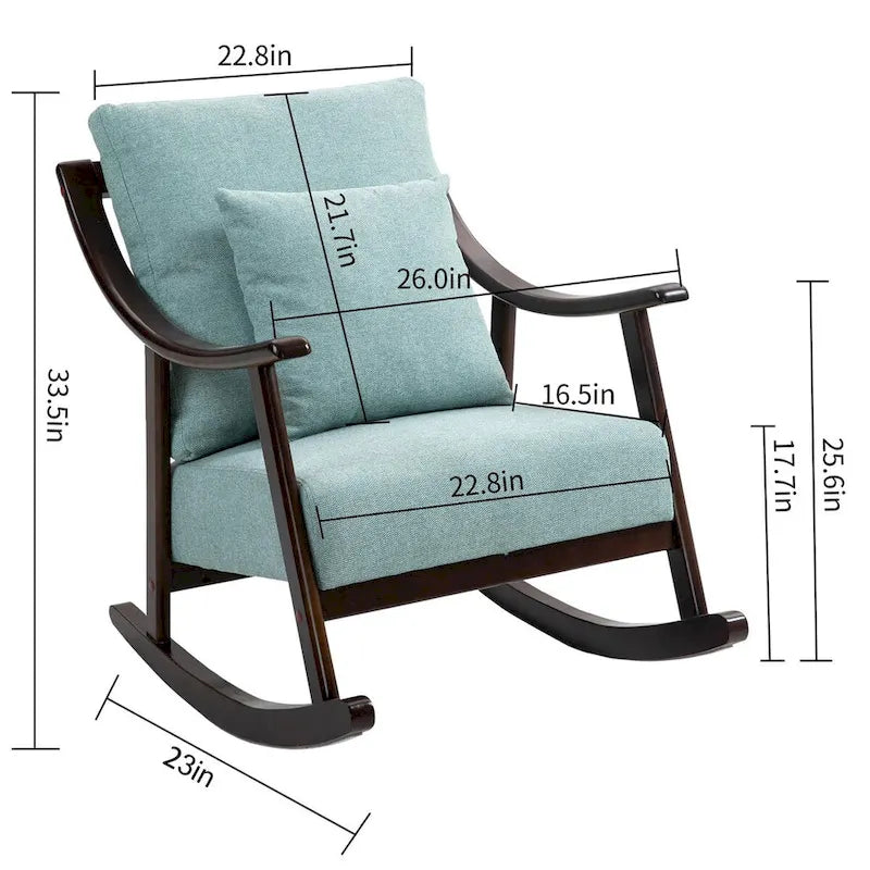 Woven Fabric Rocking Chair with Solid Wood Frame | Light Brown / Yellow / Light Green | Single Seat