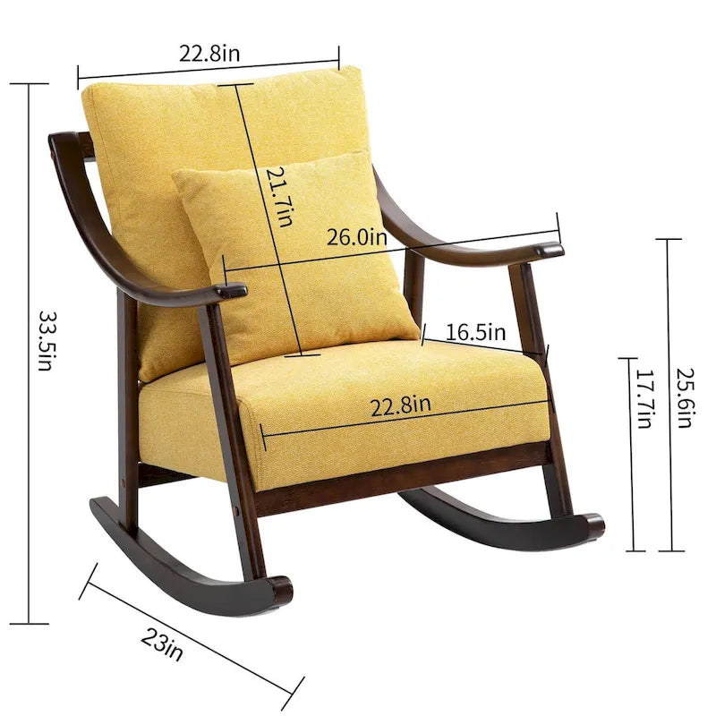 Woven Fabric Rocking Chair with Solid Wood Frame | Light Brown / Yellow / Light Green | Single Seat
