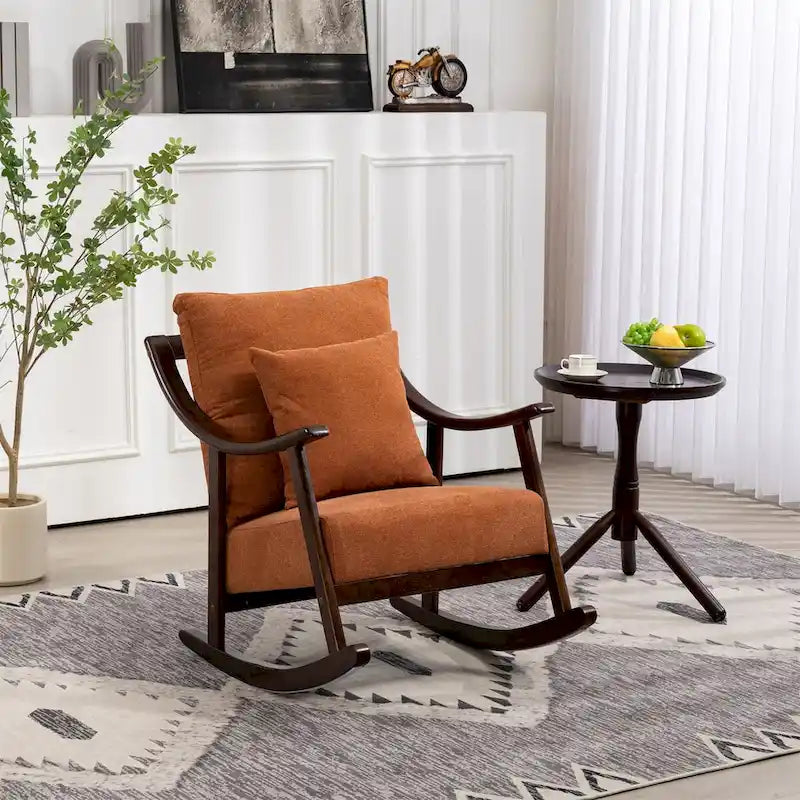 Woven Fabric Rocking Chair with Solid Wood Frame | Light Brown / Yellow / Light Green | Single Seat