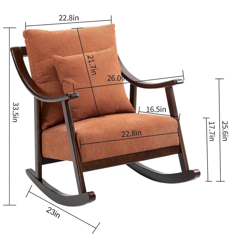 Woven Fabric Rocking Chair with Solid Wood Frame | Light Brown / Yellow / Light Green | Single Seat