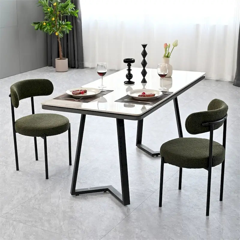 White / Grey / Green / Brown Velvet Dining Chair – Curved Backrest, Set of 2