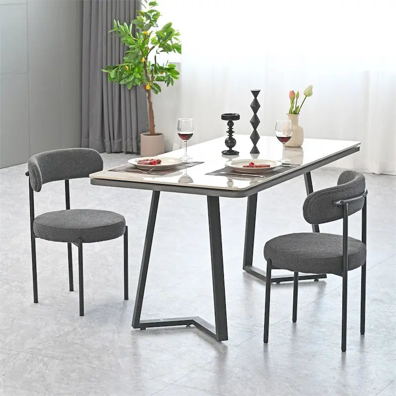 White / Grey / Green / Brown Velvet Dining Chair – Curved Backrest, Set of 2