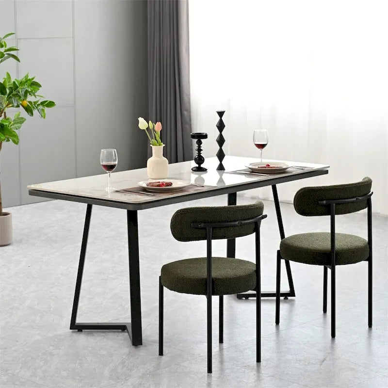 White / Grey / Green / Brown Velvet Dining Chair – Curved Backrest, Set of 2