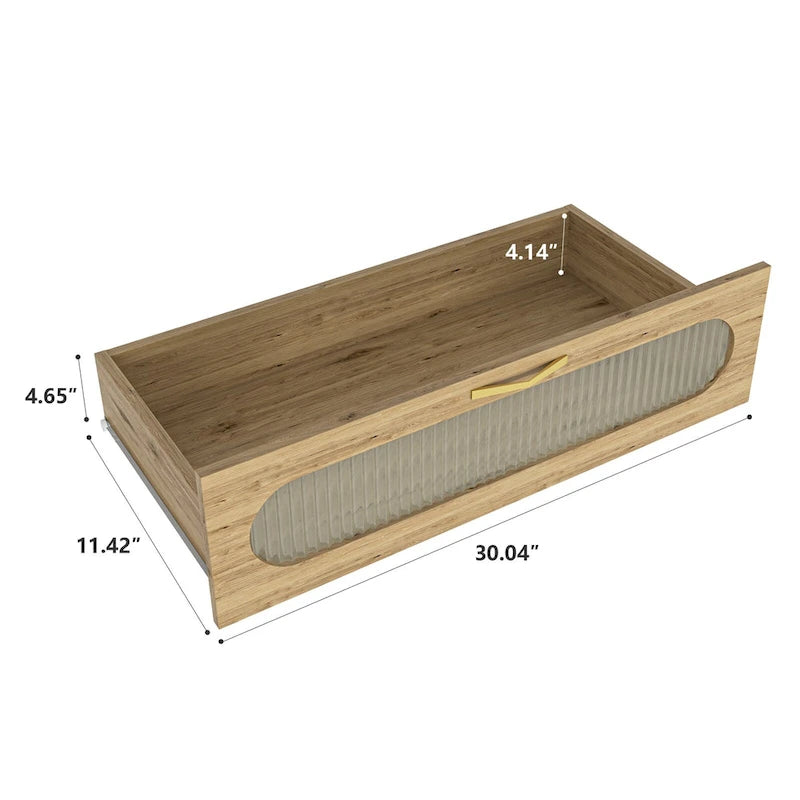 Natural Wood Dresser with Drawers, Gold Handles, Single