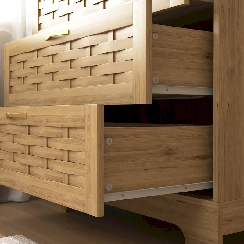 Natural Wood Dresser with Drawers, Gold Handles, Single