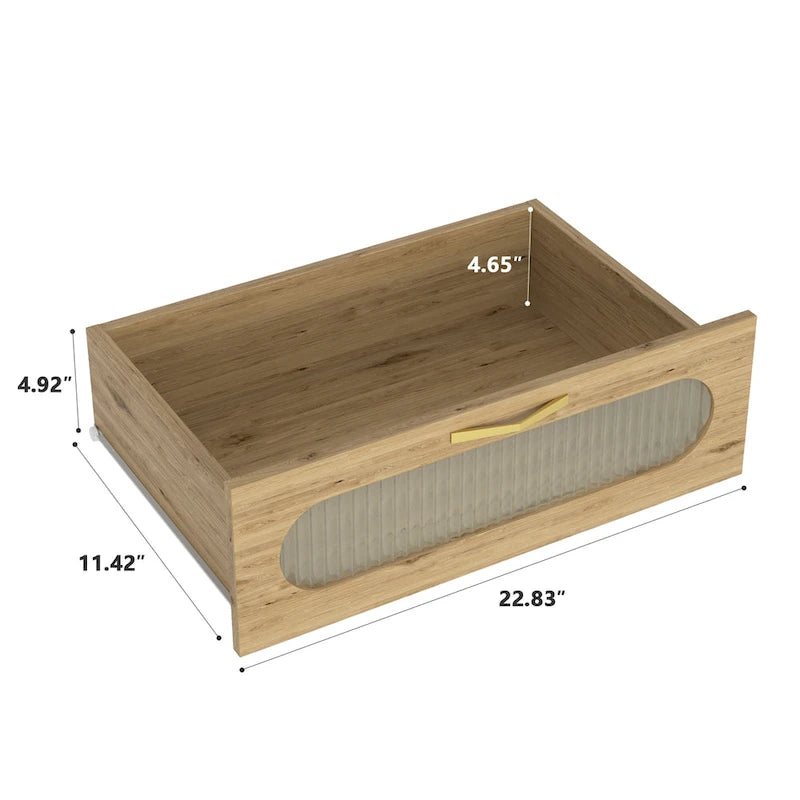 Natural Wood Dresser with Drawers, Gold Handles, Single