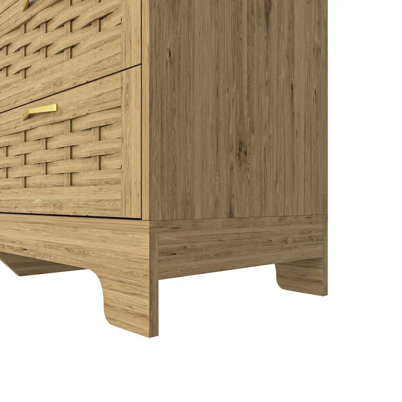 Natural Wood Dresser with Drawers, Gold Handles, Single