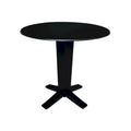 Black / Hickory Washed Coal Drop Leaf Pedestal Dining Table, Seats 2–4