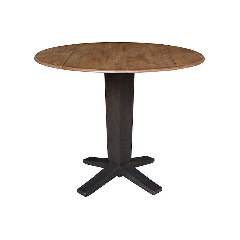 Black / Hickory Washed Coal Drop Leaf Pedestal Dining Table, Seats 2–4