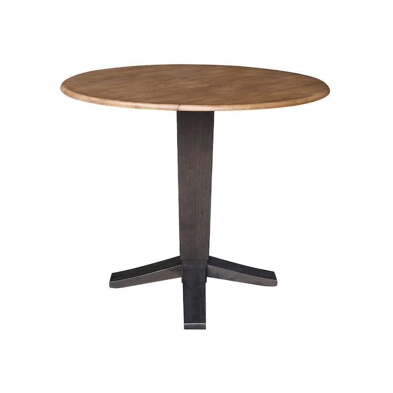 Black / Hickory Washed Coal Drop Leaf Pedestal Dining Table, Seats 2–4