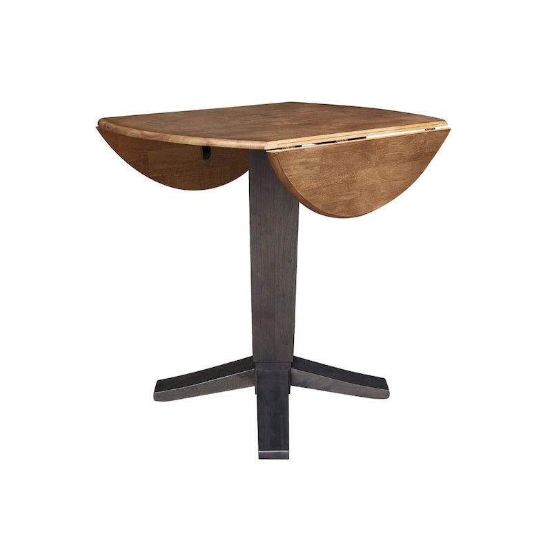 Black / Hickory Washed Coal Drop Leaf Pedestal Dining Table, Seats 2–4
