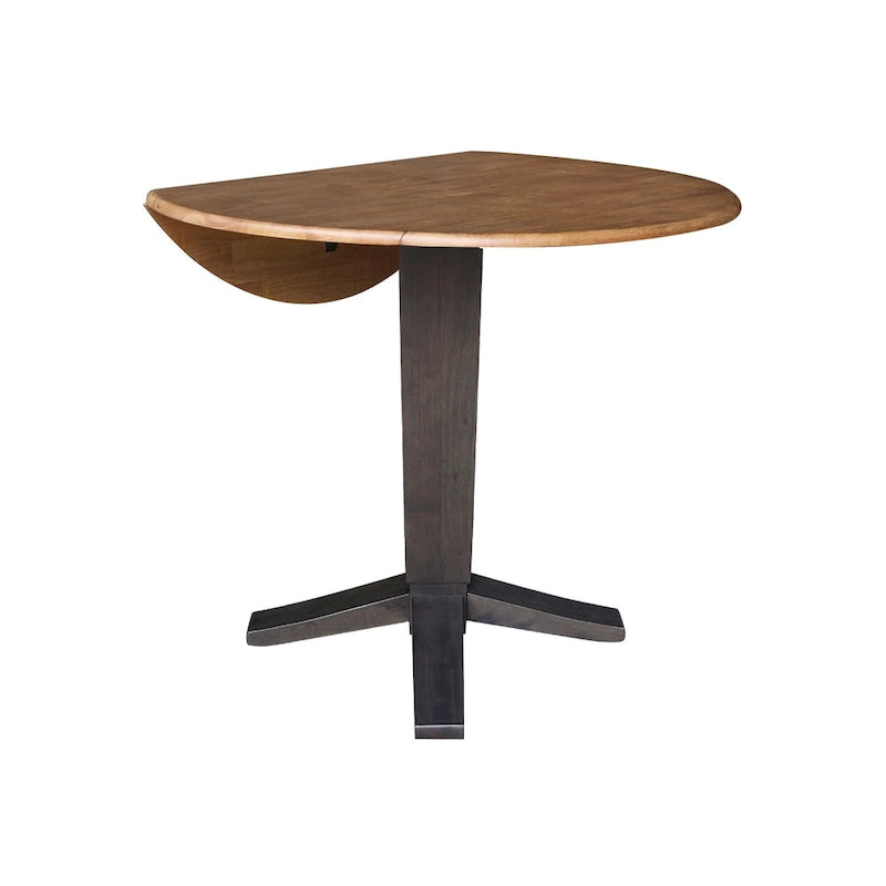 Black / Hickory Washed Coal Drop Leaf Pedestal Dining Table, Seats 2–4