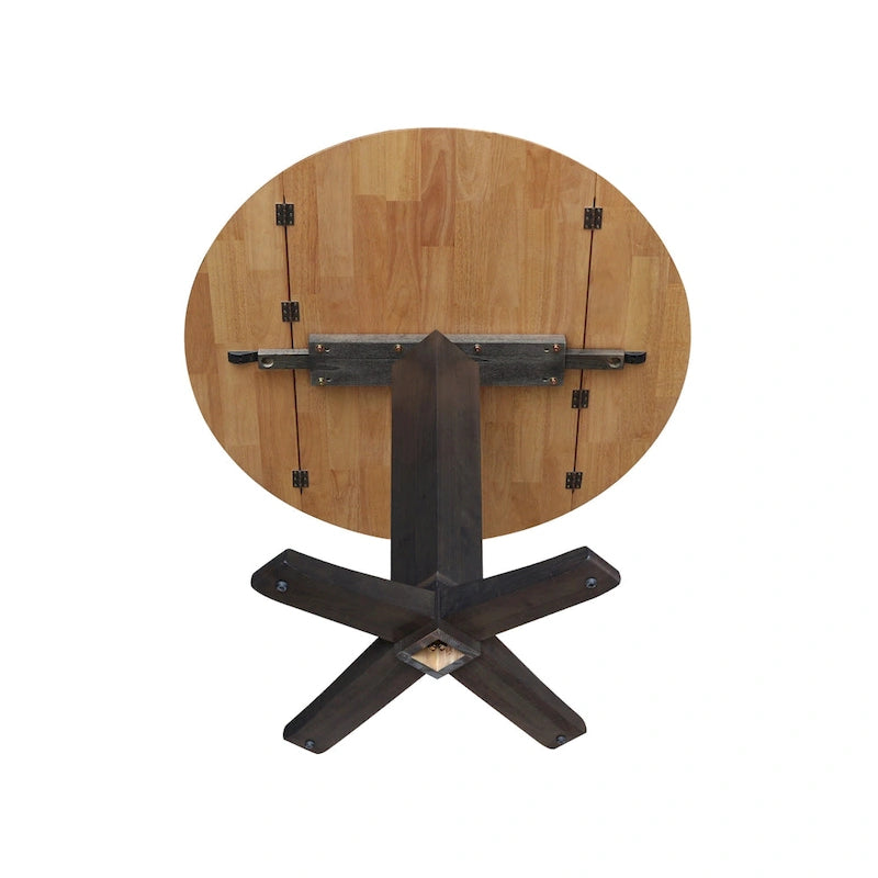 Black / Hickory Washed Coal Drop Leaf Pedestal Dining Table, Seats 2–4