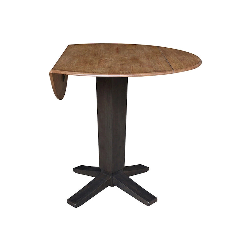 Black / Hickory Washed Coal Drop Leaf Pedestal Dining Table, Seats 2–4