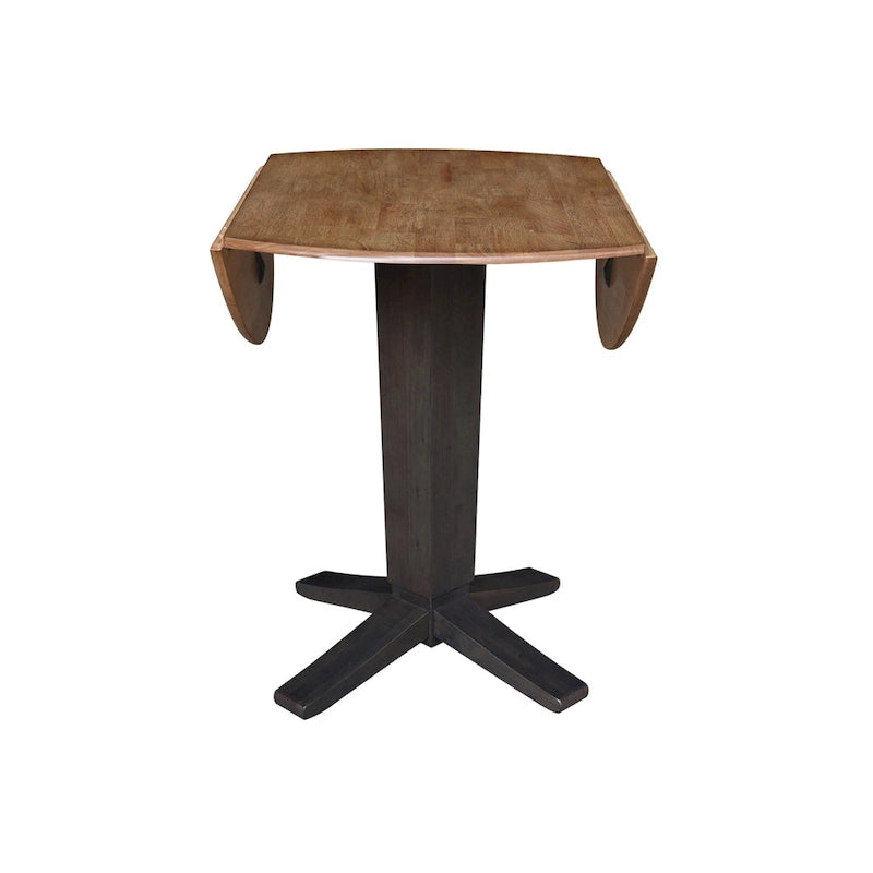 Black / Hickory Washed Coal Drop Leaf Pedestal Dining Table, Seats 2–4