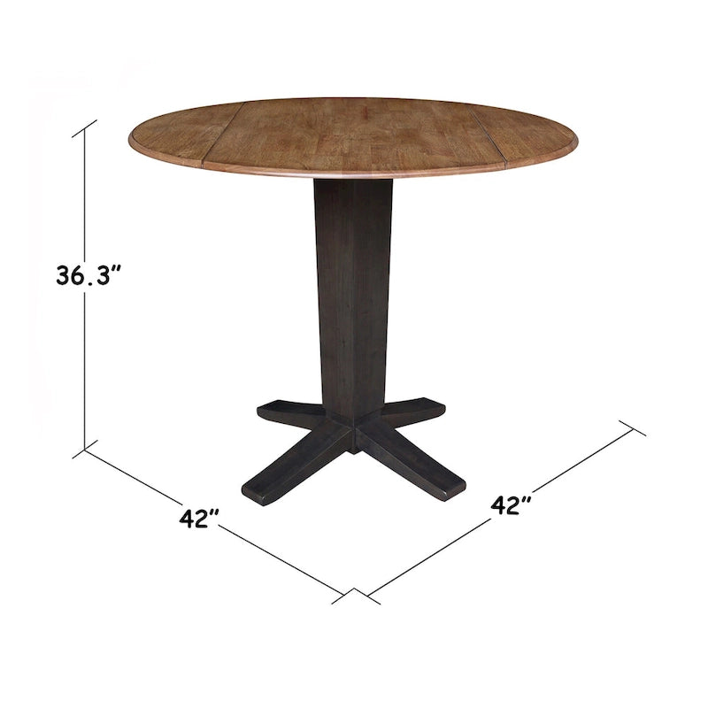 Black / Hickory Washed Coal Drop Leaf Pedestal Dining Table, Seats 2–4
