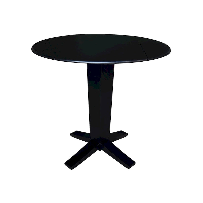 Black / Hickory Washed Coal Drop Leaf Pedestal Dining Table, Seats 2–4