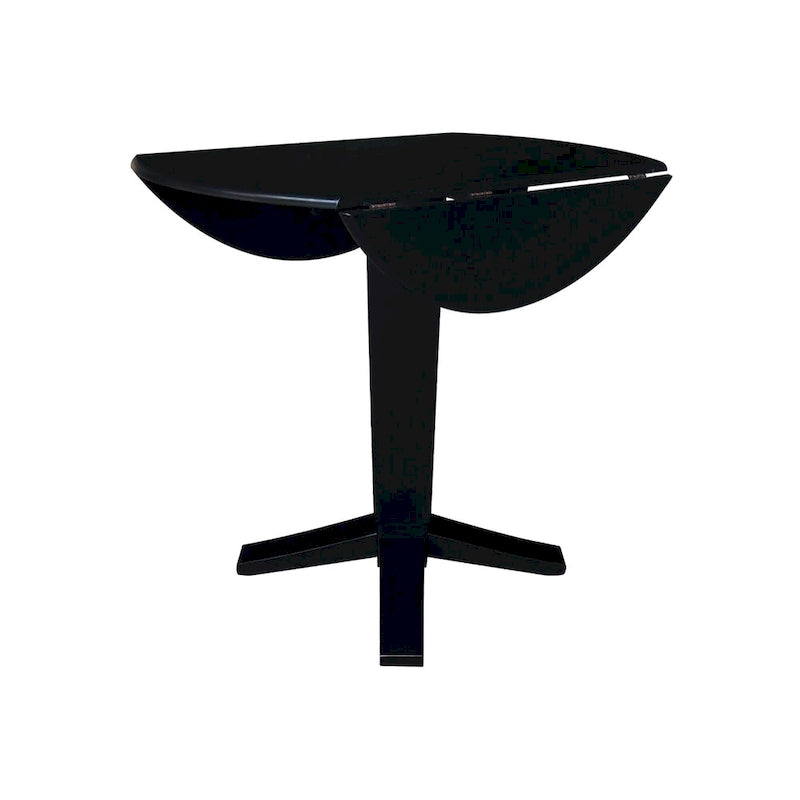 Black / Hickory Washed Coal Drop Leaf Pedestal Dining Table, Seats 2–4