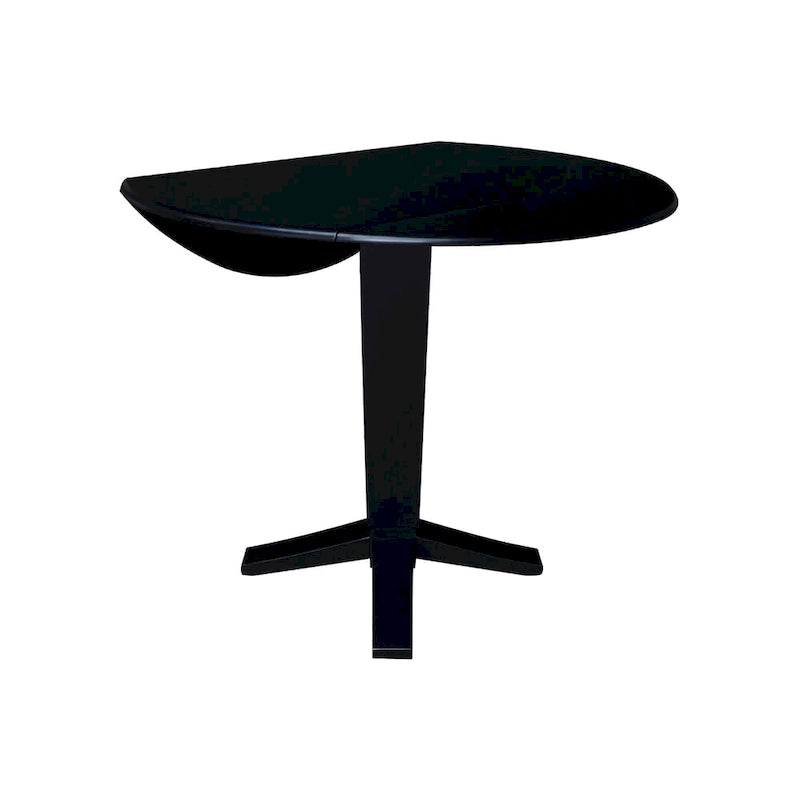 Black / Hickory Washed Coal Drop Leaf Pedestal Dining Table, Seats 2–4