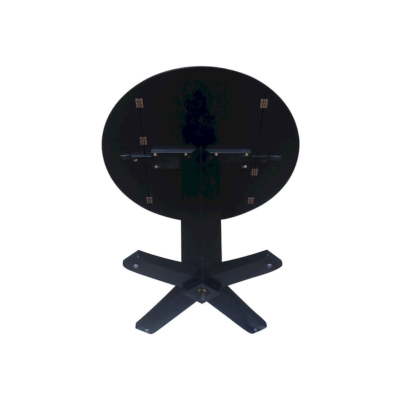 Black / Hickory Washed Coal Drop Leaf Pedestal Dining Table, Seats 2–4