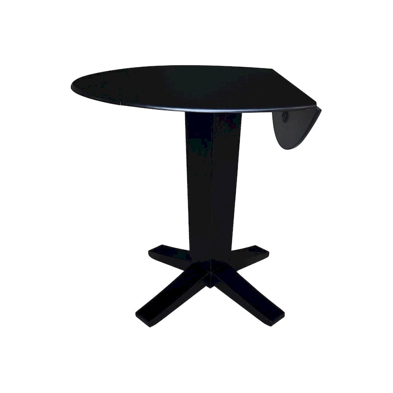 Black / Hickory Washed Coal Drop Leaf Pedestal Dining Table, Seats 2–4