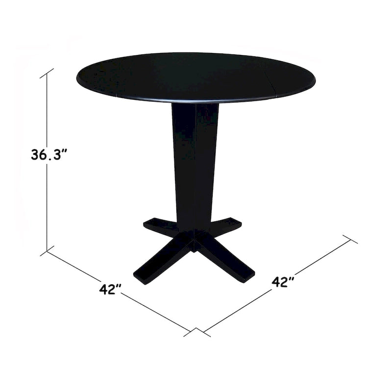 Black / Hickory Washed Coal Drop Leaf Pedestal Dining Table, Seats 2–4