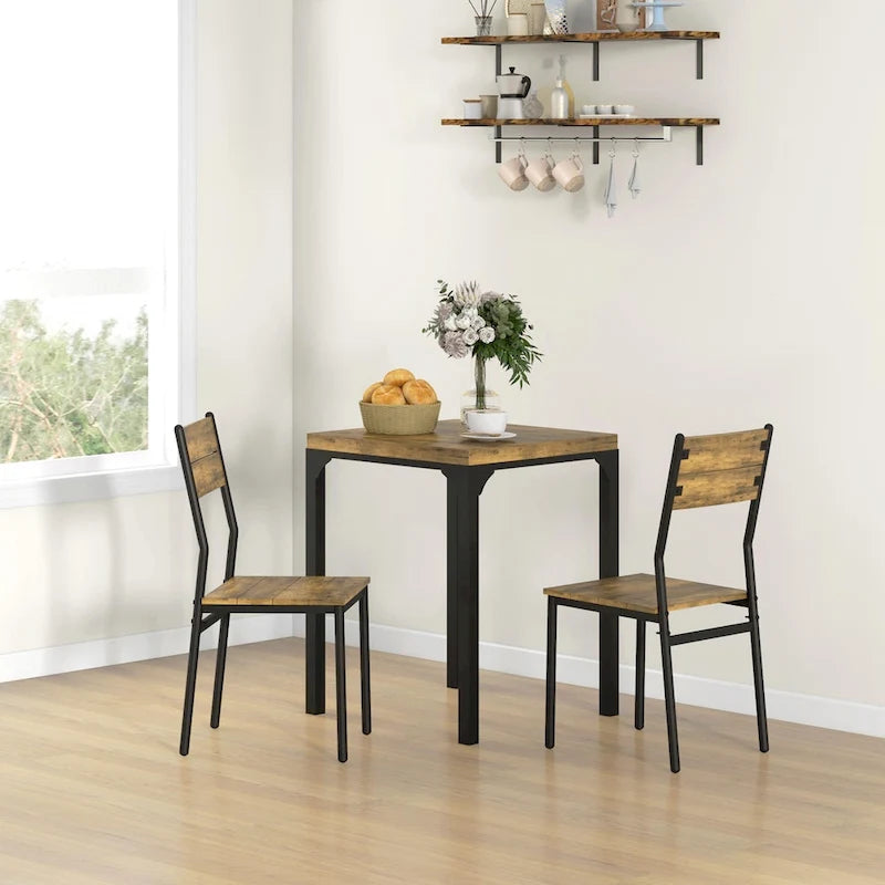 Rustic Brown 3-Piece Dining Table Set for 2, Counter Height, MDF & Steel