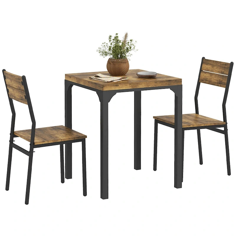 Rustic Brown 3-Piece Dining Table Set for 2, Counter Height, MDF & Steel