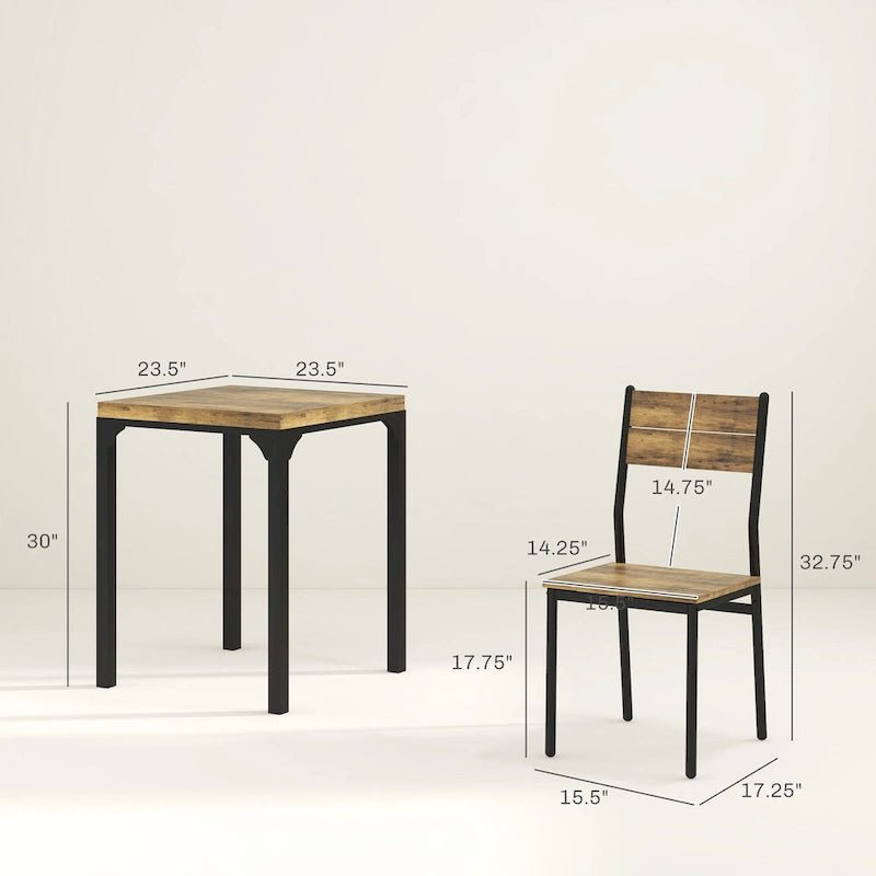 Rustic Brown 3-Piece Dining Table Set for 2, Counter Height, MDF & Steel