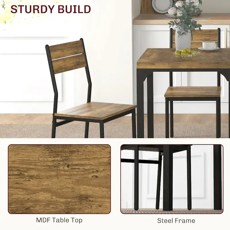 Rustic Brown 3-Piece Dining Table Set for 2, Counter Height, MDF & Steel