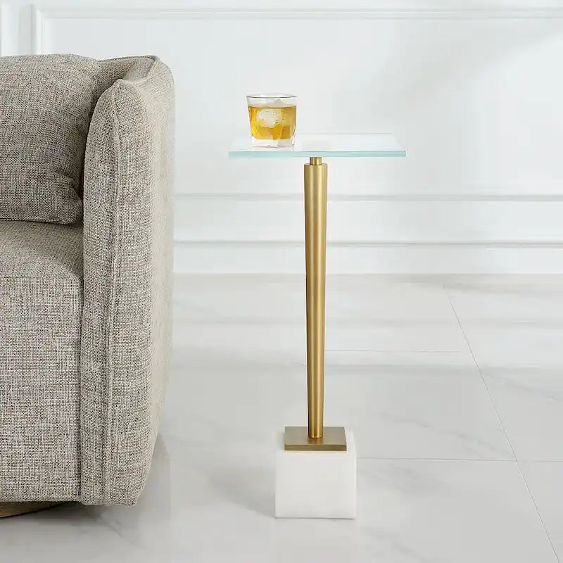 Brass & White Glass Top Accent Side Table, for 1