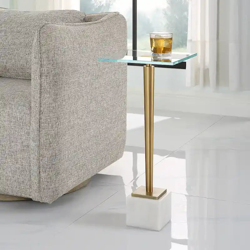 Brass & White Glass Top Accent Side Table, for 1