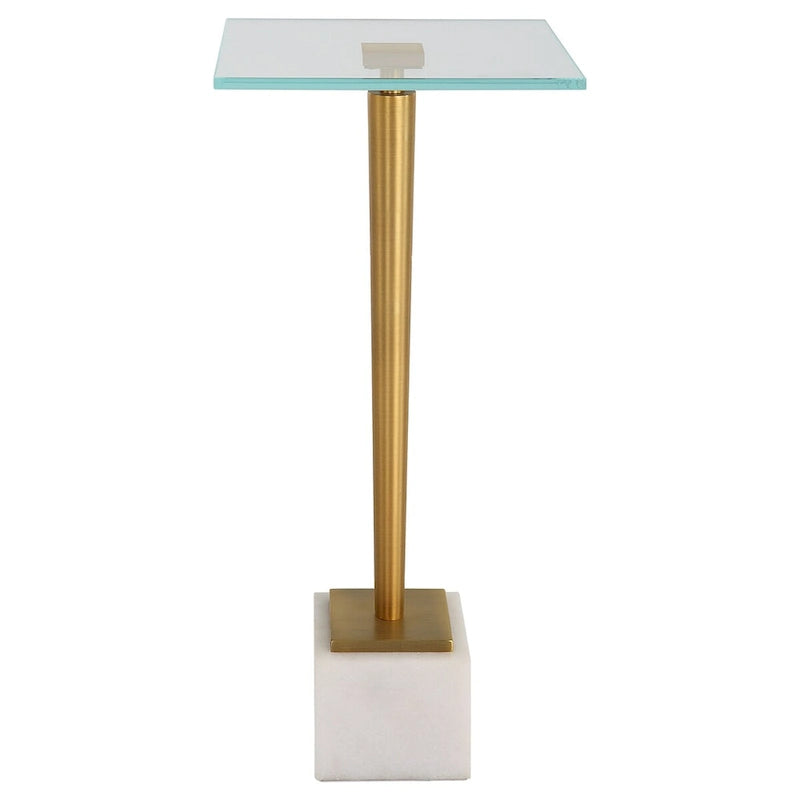 Brass & White Glass Top Accent Side Table, for 1