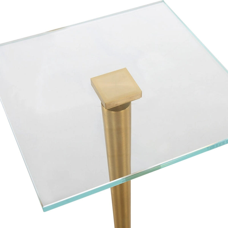 Brass & White Glass Top Accent Side Table, for 1