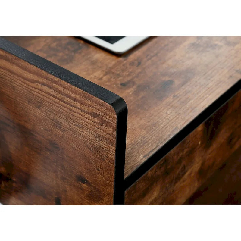 48" Home Office Desk with Drawers & Privacy Panel – Rustic Brown / Walnut & Cement – 1 Person