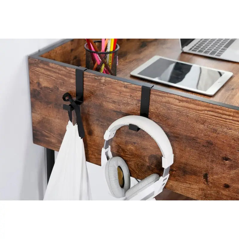 Scrivania per ufficio a casa da 48" con cassetti e pannello privacy – Marrone rustico/Noce e Cemento – 1 Persona