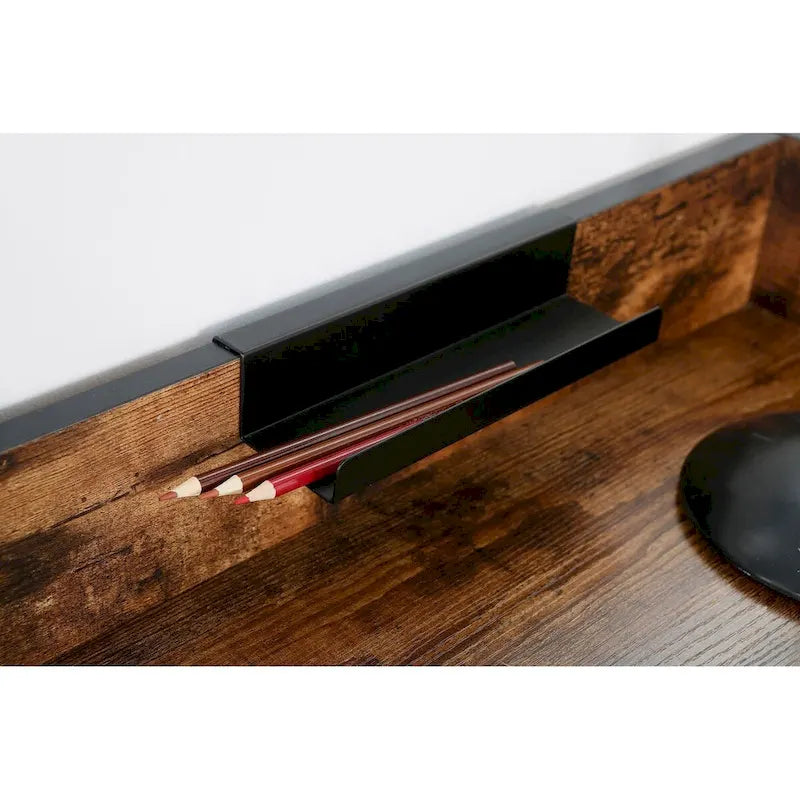Scrivania per ufficio a casa da 48" con cassetti e pannello privacy – Marrone rustico/Noce e Cemento – 1 Persona