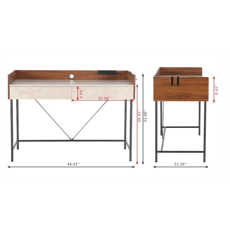 Scrivania per ufficio a casa da 48" con cassetti e pannello privacy – Marrone rustico/Noce e Cemento – 1 Persona