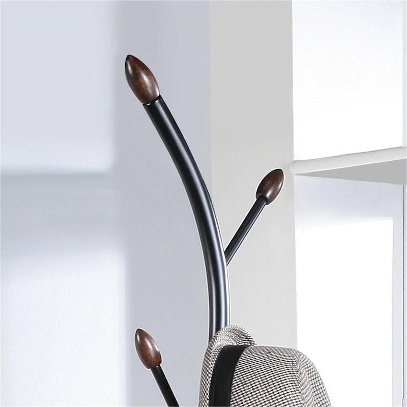 Black Walnut Branch Standing Coat Rack – 9 Hooks, Modern Style