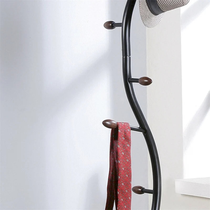 Black Walnut Branch Standing Coat Rack – 9 Hooks, Modern Style