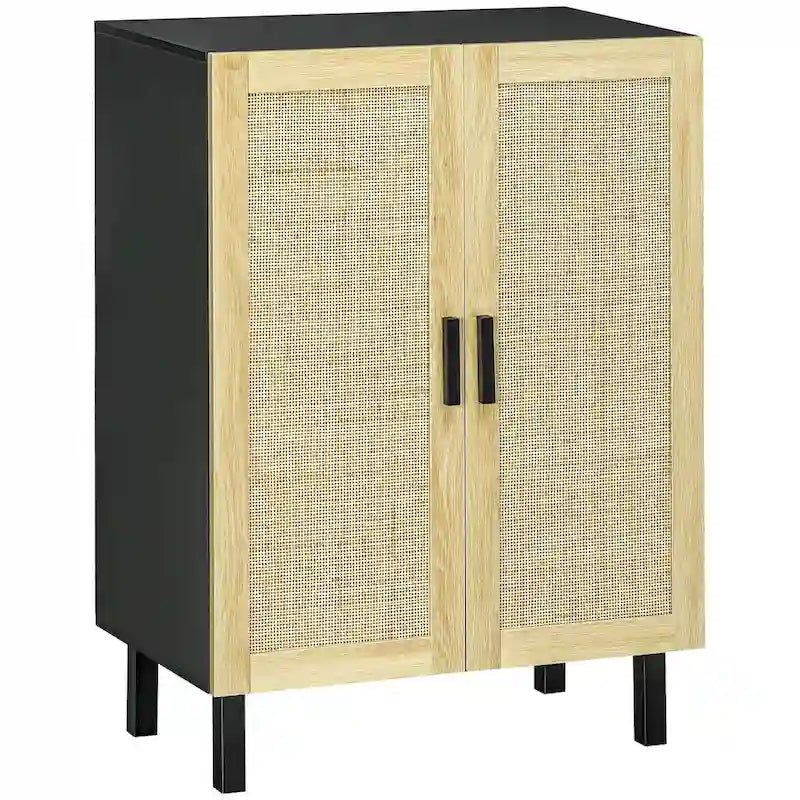 Black / White Rattan Door Sideboard Buffet Cabinet with Adjustable Shelves