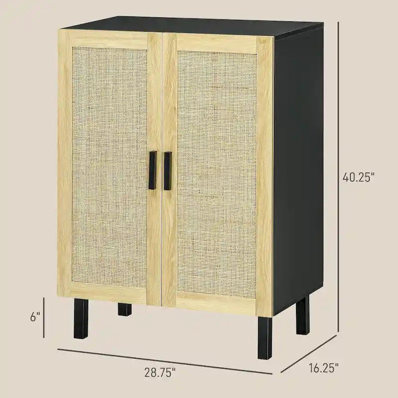 Black / White Rattan Door Sideboard Buffet Cabinet with Adjustable Shelves