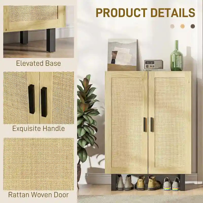 Black / White Rattan Door Sideboard Buffet Cabinet with Adjustable Shelves