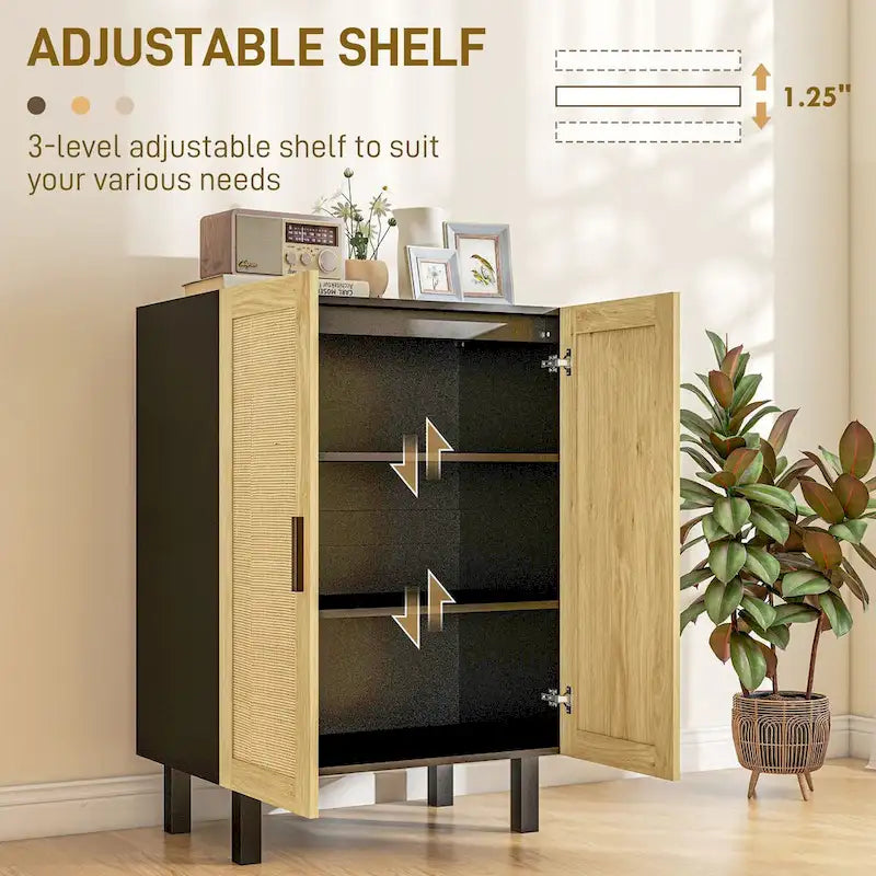 Black / White Rattan Door Sideboard Buffet Cabinet with Adjustable Shelves